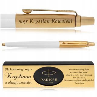 Tradičné modré guľôčkové pero Parker + ORIGINÁLNA DARČEKOVÁ KRABIČKA PARKER + ZLATÁ PLATNIČKA S GRAVÍROVANÝM VENOVANÍM